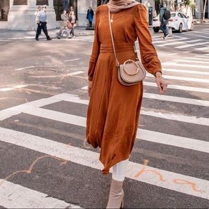 & Other Stories. Long sleeve lace trim midi dress burnt orange